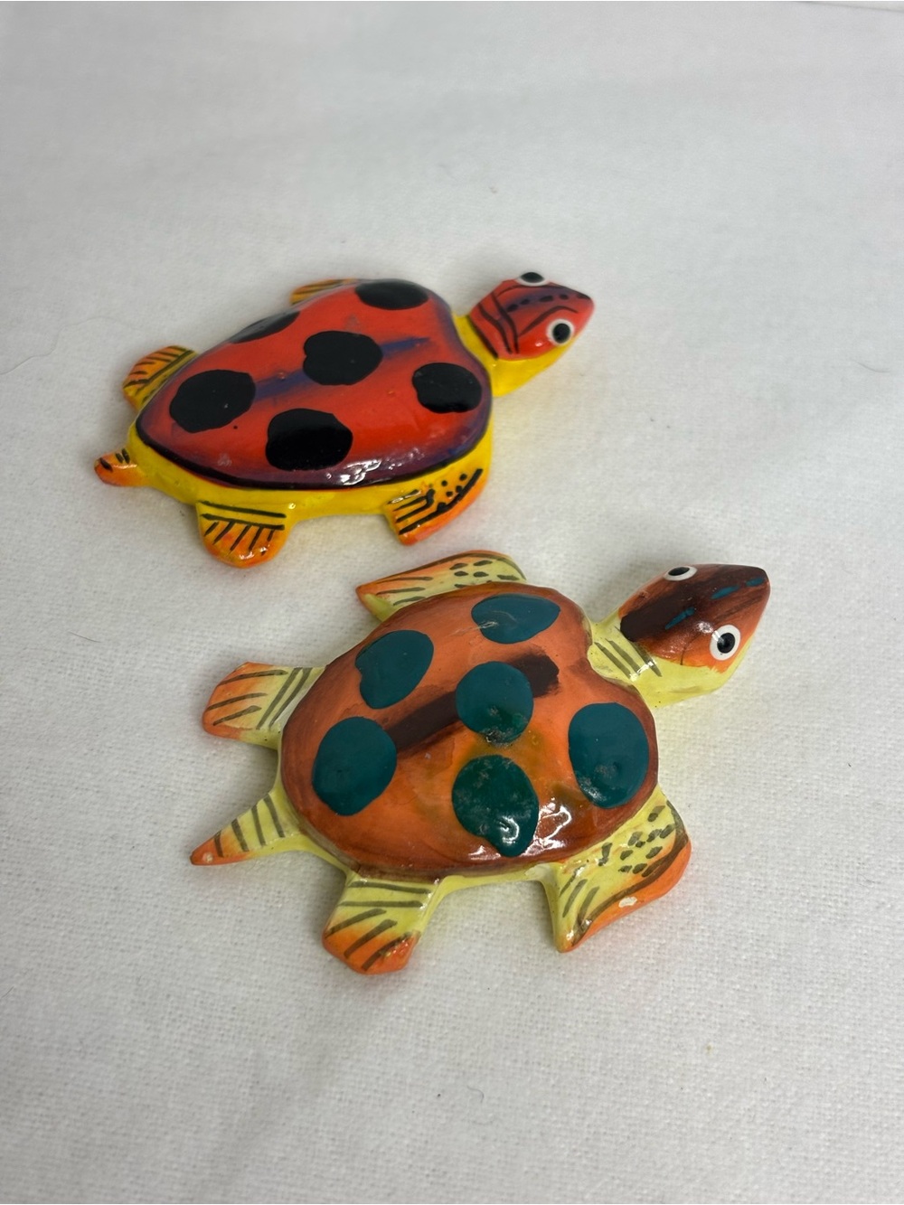 Hand-Painted Ceramic Turtle Figurines - Orange & Yellow